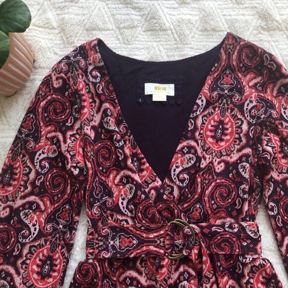 Anthropologie Maeve Paisley Belted Surplice Long Sleeve Dress - Picture 5 of 7